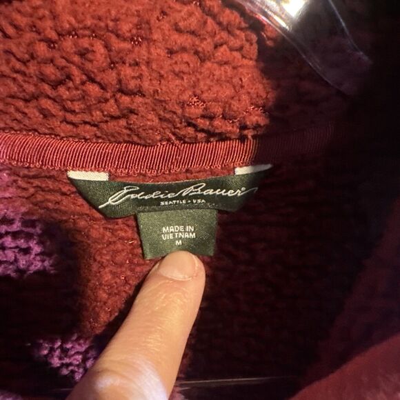Eddie Bauer Sherpa Lined Hoodie Women's Size Medium‎ Burgundy Pockets Outdoor - Picture 2 of 15